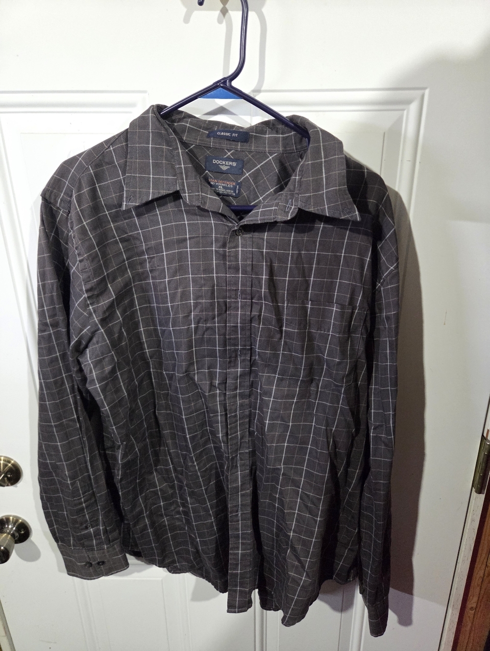 Dockers Men's Charcoal Gray Windowpane Button-Up Shirt Jacket
